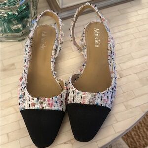 Multicolor Tweed Slingbacks